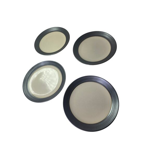 BISTRO CREAM by Sango Dark Gray Edge Glossy Cream 8" Salad Plate Set of 4 - Picture 1 of 7